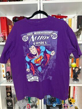 Official Superman Action Comics Purple 100% Cotton DC comics Tshirt Size Large